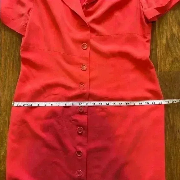 Cynthia Howie 100%  Silk Coral Button Front Dress Tall Women’s Size 16 - Picture 5 of 6